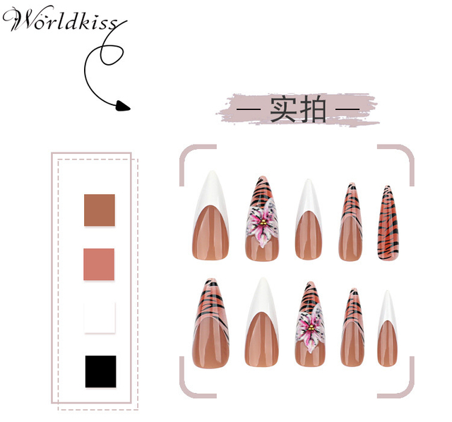 OEM 3D Leopard Print High Heel Press على الأظافر - تغطية كاملة للأظافر الاصطناعية